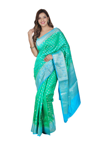 Turquoise Blue Banarasi Silk Saree with Elegant Light Blue Pallu