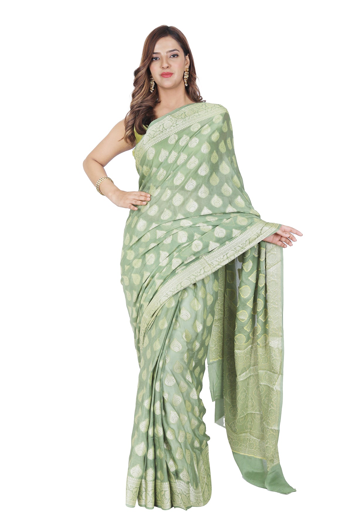 Light Green Pure Khaddi Georgette Saree