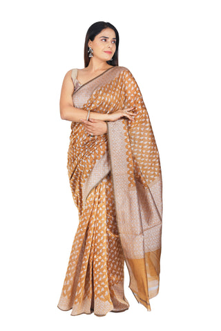 Classic Charm: Light Brown Cotton Silk Saree