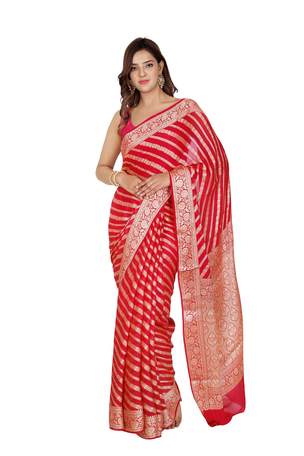 Red Pure Khaddi Georgette Saree with Classic Leheriya Design