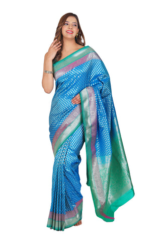 Harmonious Beauty: Blue and Green Banarasi Semi-Silk Saree