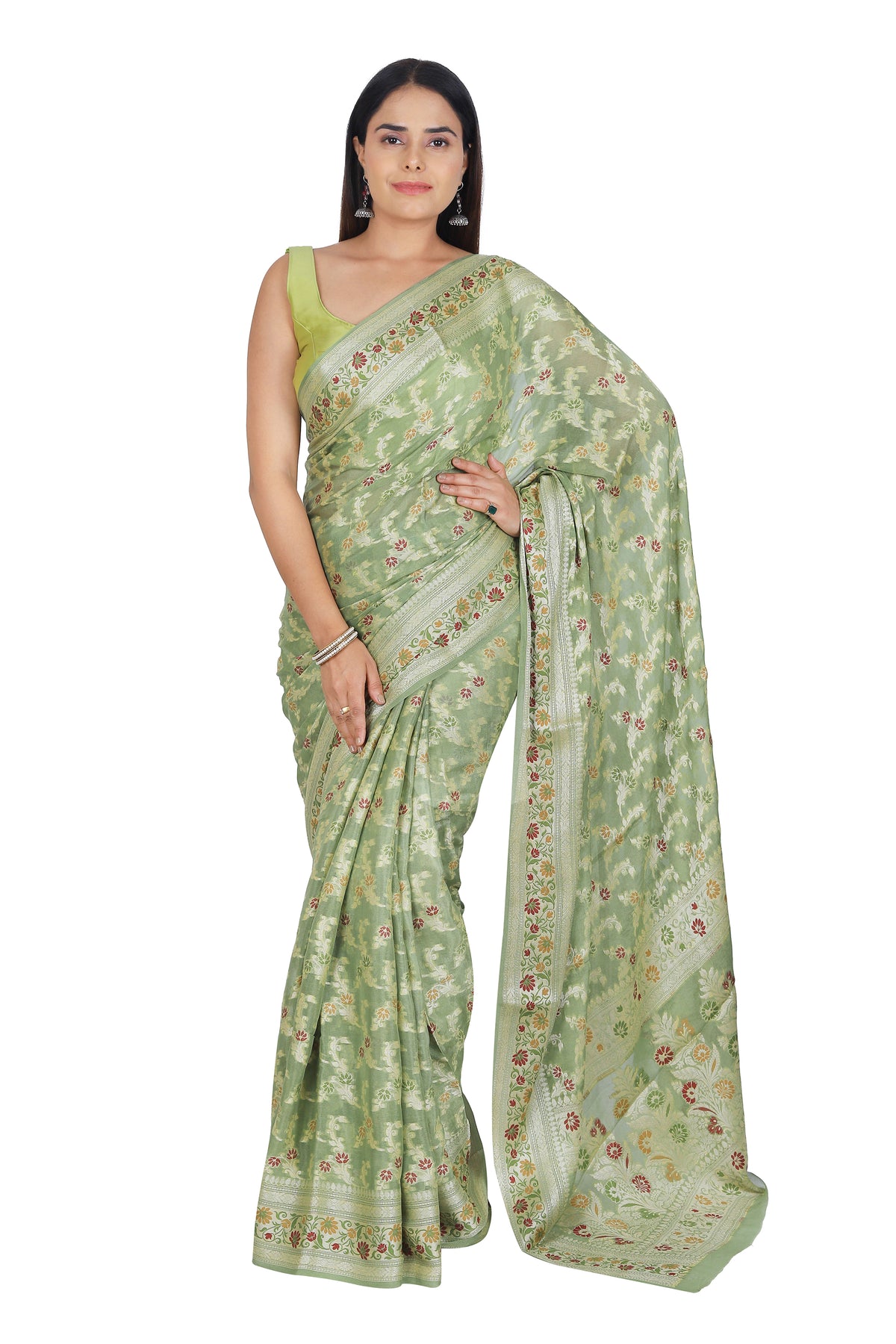 Green Khaddi Georgette Saree with Intricate Weaving