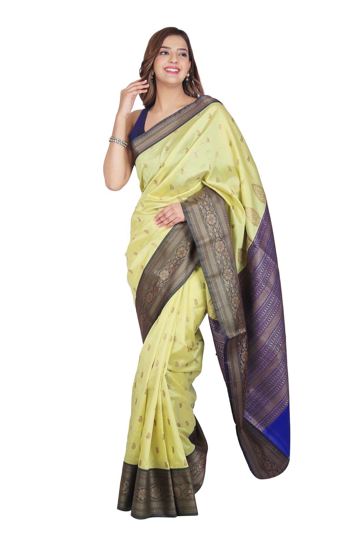 Yellow Banarasi Soft Silk Saree with Striking Black Zari Border