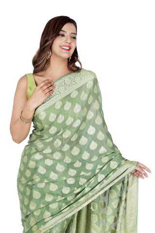 Light Green Pure Khaddi Georgette Saree