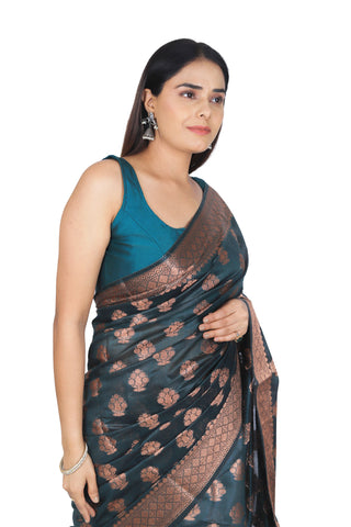 Mystic Elegance: Blackish Green Banarasi Cotton Silk Saree with Exquisite Border and Pallu