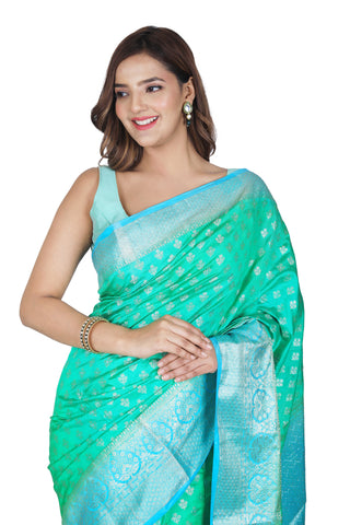 Turquoise Blue Banarasi Silk Saree with Elegant Light Blue Pallu