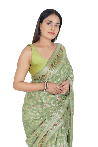 Green Khaddi Georgette Saree with Intricate Weaving