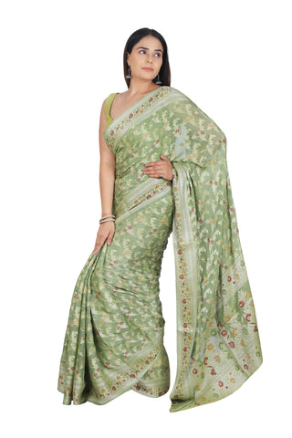 Green Khaddi Georgette Saree with Intricate Weaving