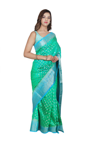 Turquoise Blue Banarasi Silk Saree with Elegant Light Blue Pallu