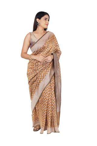 Classic Charm: Light Brown Cotton Silk Saree