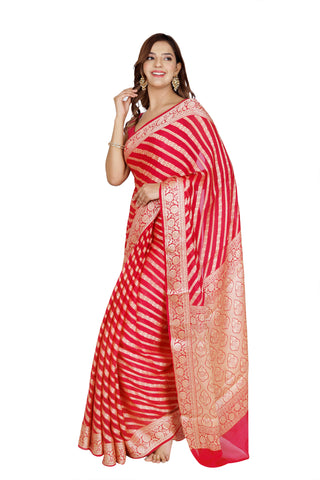 Red Pure Khaddi Georgette Saree with Classic Leheriya Design