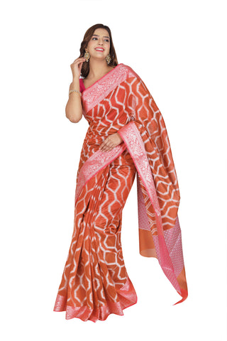 Bold Splendor: Dark Orange Chanderi Cotton Silk Saree with Magenta Zari Border