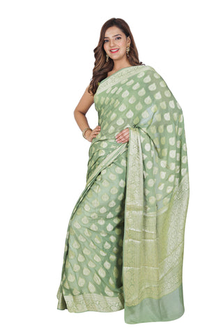 Light Green Pure Khaddi Georgette Saree