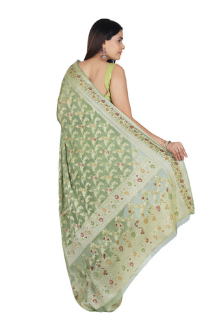 Green Khaddi Georgette Saree with Intricate Weaving