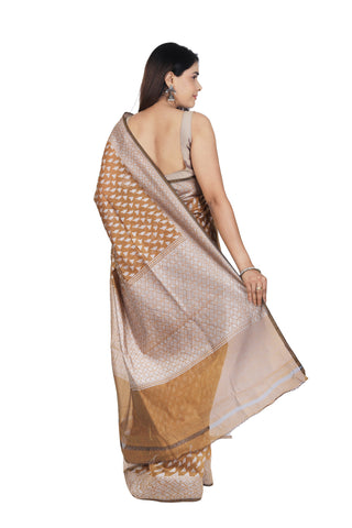 Classic Charm: Light Brown Cotton Silk Saree