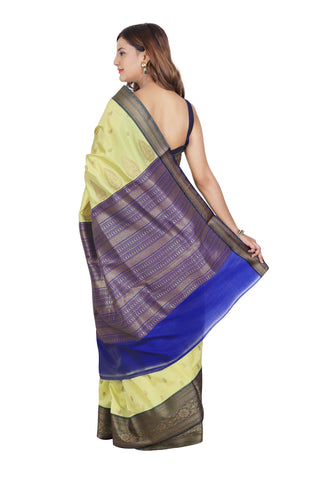 Yellow Banarasi Soft Silk Saree with Striking Black Zari Border