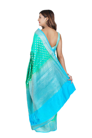 Turquoise Blue Banarasi Silk Saree with Elegant Light Blue Pallu