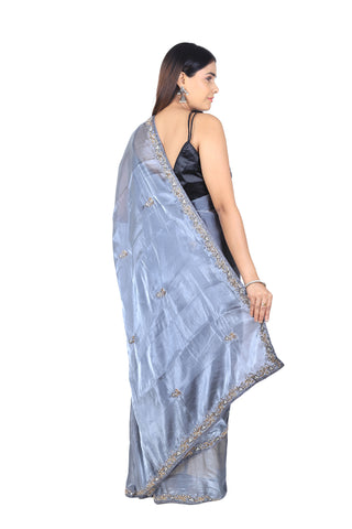 Chic Elegance: Jimmy Choo Greyish Blue Party Saree