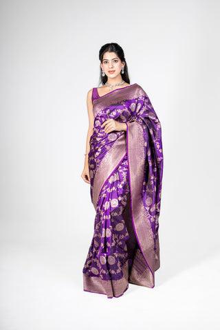 Sona Roopa Kadwa Jaal Pure Banarasi  Katan Silk handloom purple colour Saree