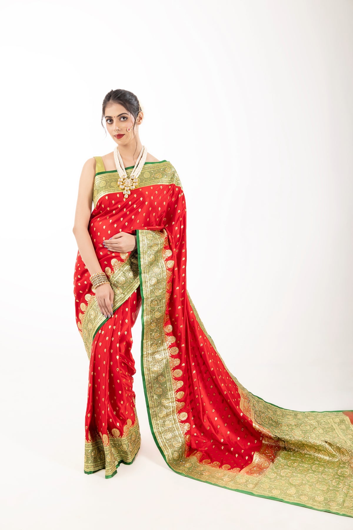 Crimson Grandeur: Premium Red Banarasi Silk Saree with Lustrous Zari Embellishments