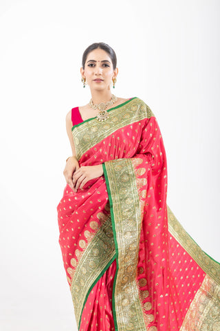 Radiant Elegance: Premium Pink Banarasi Silk Saree with Intricate Zari Work