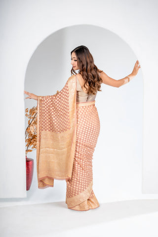 Pure Khaddi Georgette beige colour  handloom Saree with booty all over