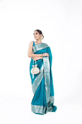 Pure Moonga Silk Saree in blue colour