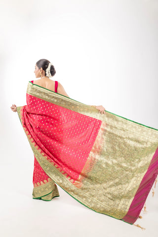 Radiant Elegance: Premium Pink Banarasi Silk Saree with Intricate Zari Work