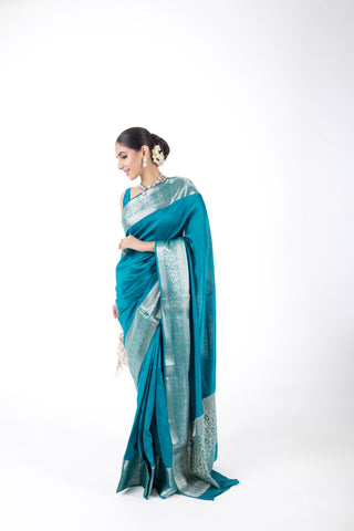 Pure Moonga Silk Saree in blue colour