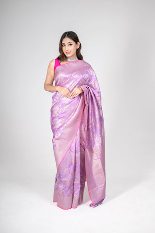 Sona Roopa Kadwa Jaal Pure Banarasi  Katan Silk handloom Lavender colour Saree