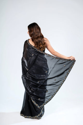 Jimmy Choo black colour designer Party wear saree with  Stone work