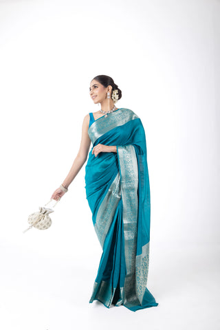 Pure Moonga Silk Saree in blue colour