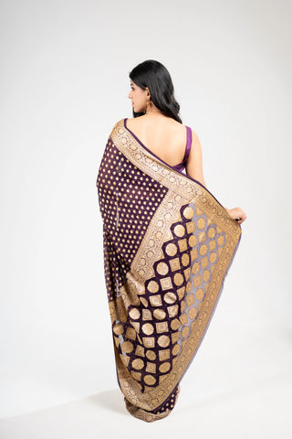 Pure Khaddi Georgette purple colour handloom  Saree with booty all over