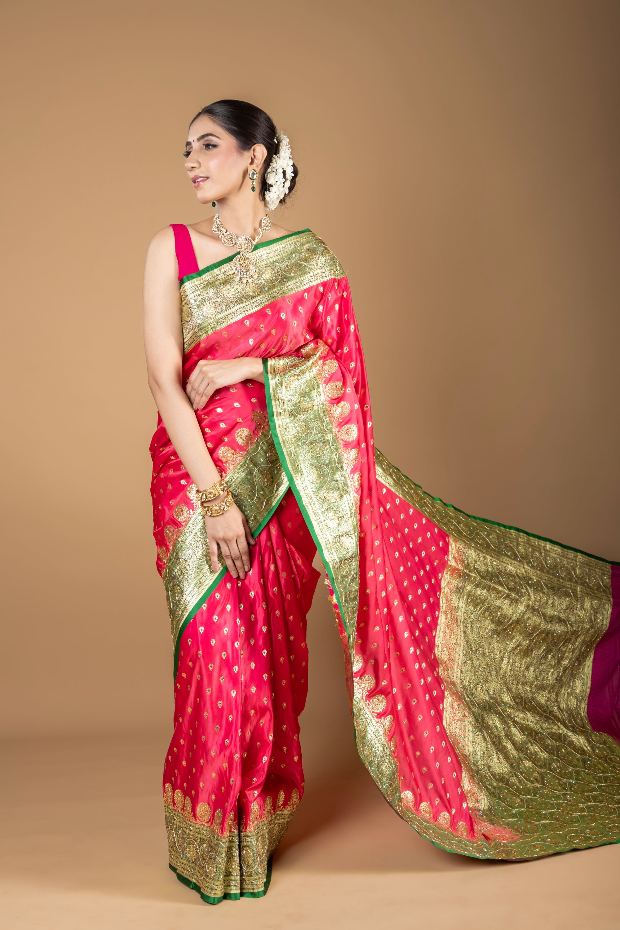 Radiant Elegance: Premium Pink Banarasi Silk Saree with Intricate Zari Work