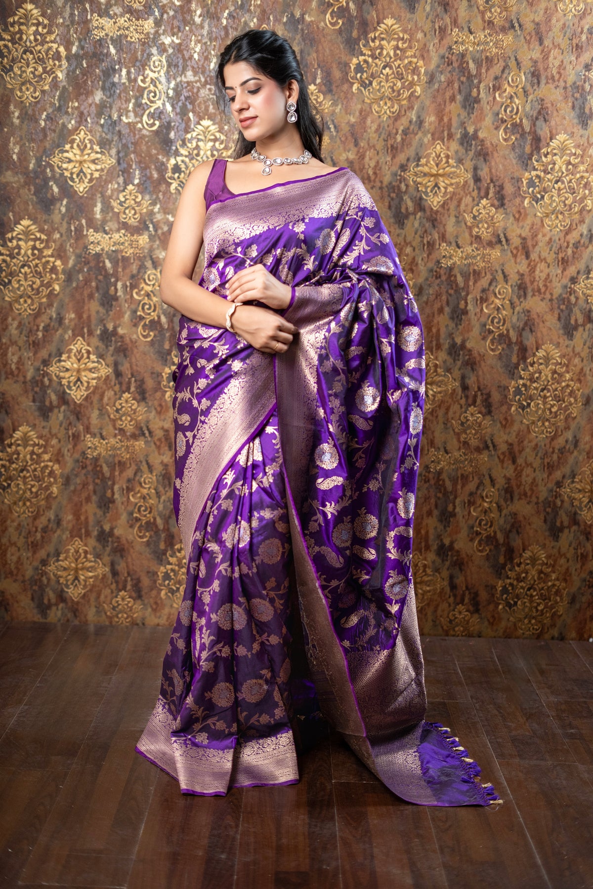 Sona Roopa Kadwa Jaal Pure Banarasi  Katan Silk handloom purple colour Saree