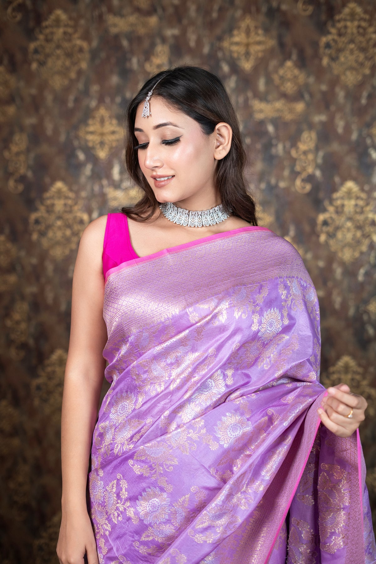 Sona Roopa Kadwa Jaal Pure Banarasi  Katan Silk handloom Lavender colour Saree