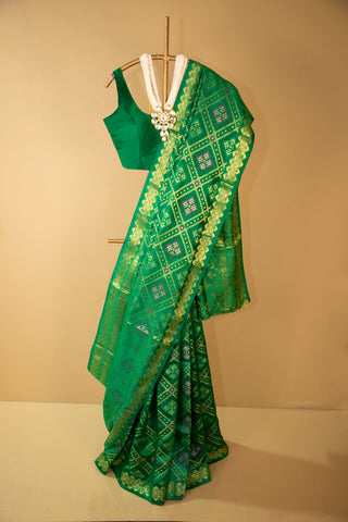 Green Pure Silk Banarasi Bandhani Saree