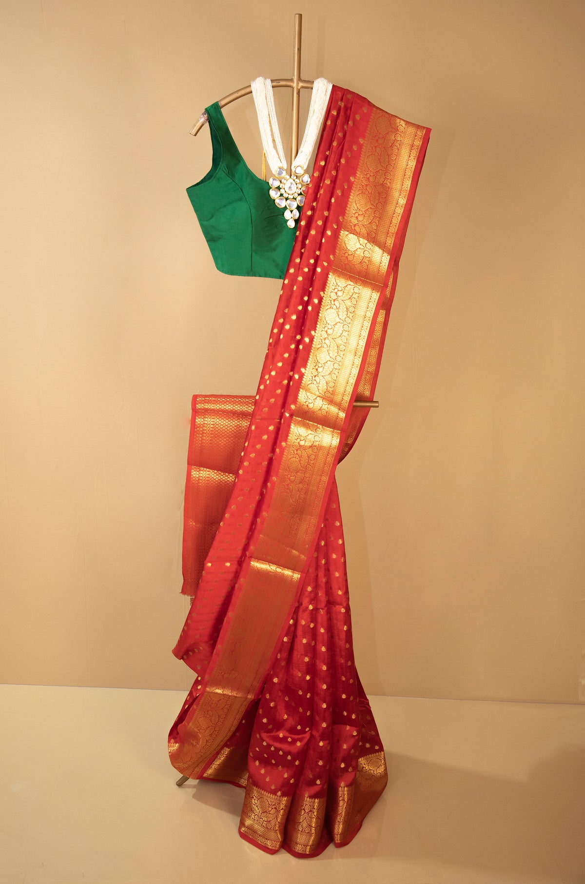 Red Pure silk Saree With Golden Border