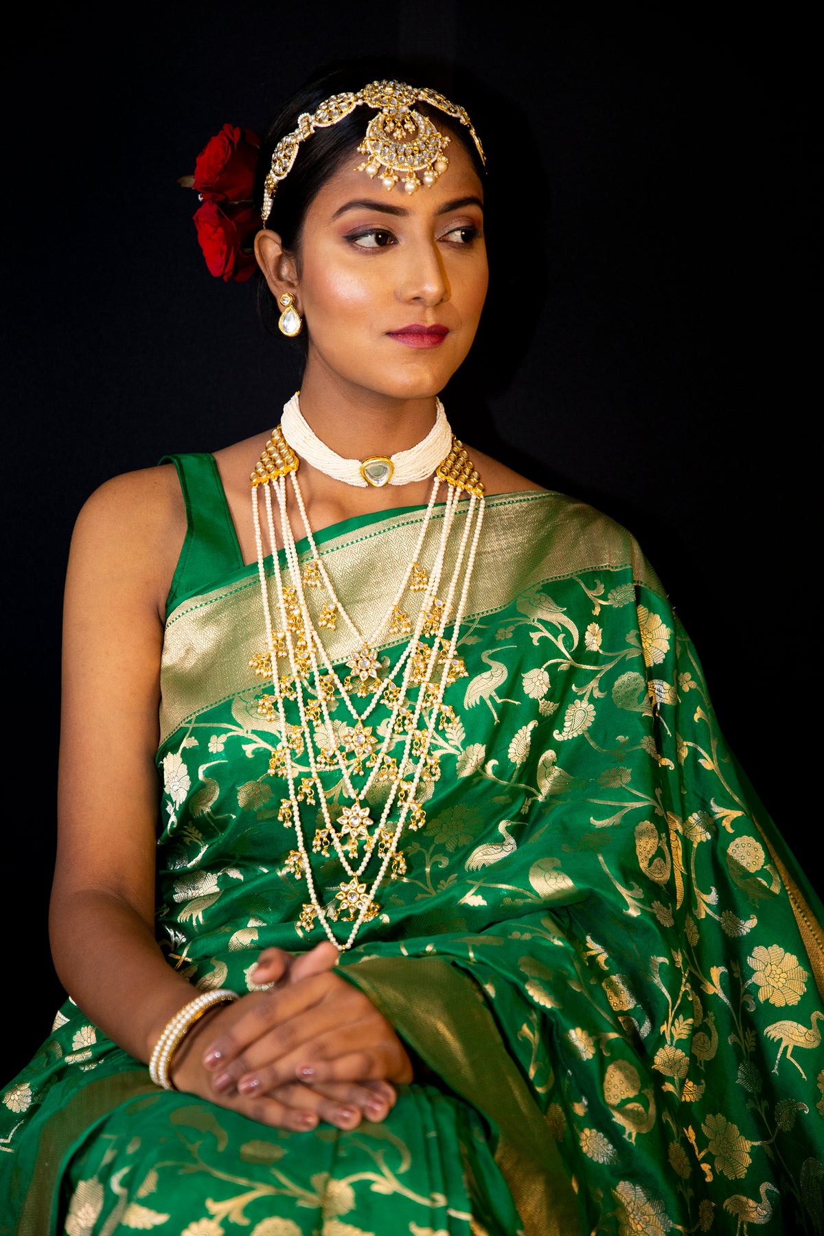 Green Shikara Pure Kataan Silk Banarasi Saree