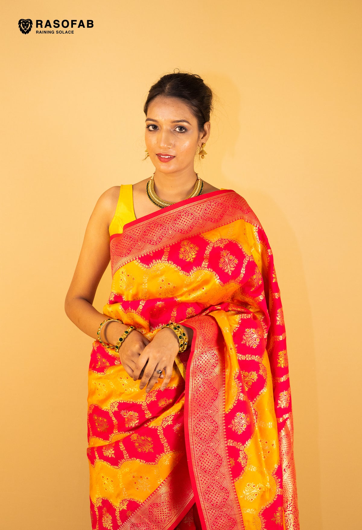 Yellow & Pink Rangkaat Semi Silk Saree
