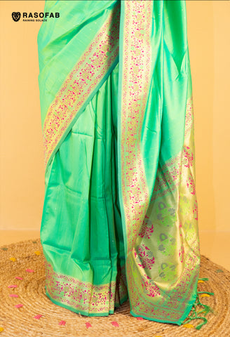 Green Semi Silk Saree with border