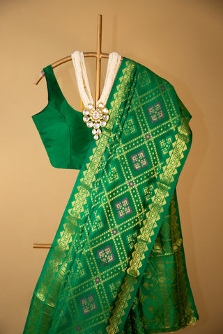 Green Pure Silk Banarasi Bandhani Saree