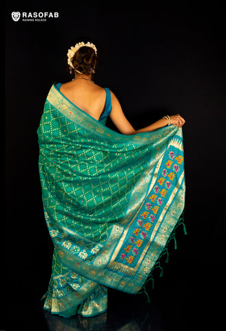 Green Patola Semi silk saree with Cutdana  and mirror work