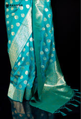 Green Semi Silk Saree With Golden Booti