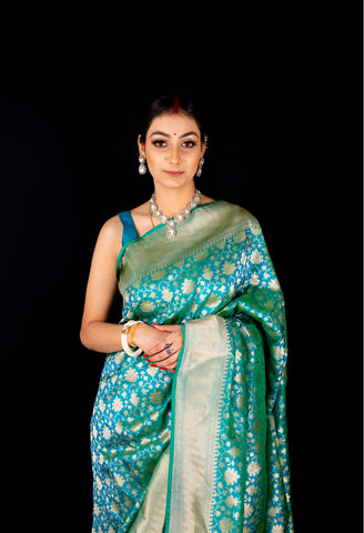 Dhoop Chaon Green colour Pure Katan Banarasi Silk Jangla Saree