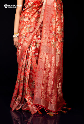 Dual tone Red/Pink Digital Print Silk Saree