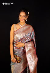 Dhoop Chaon (dual shade) Grey with Red Semi Silk Saree