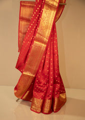 Red Pure silk Saree With Golden Border