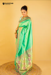 Green Semi Silk Saree with border