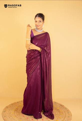 Purple Designer Sequence Saree